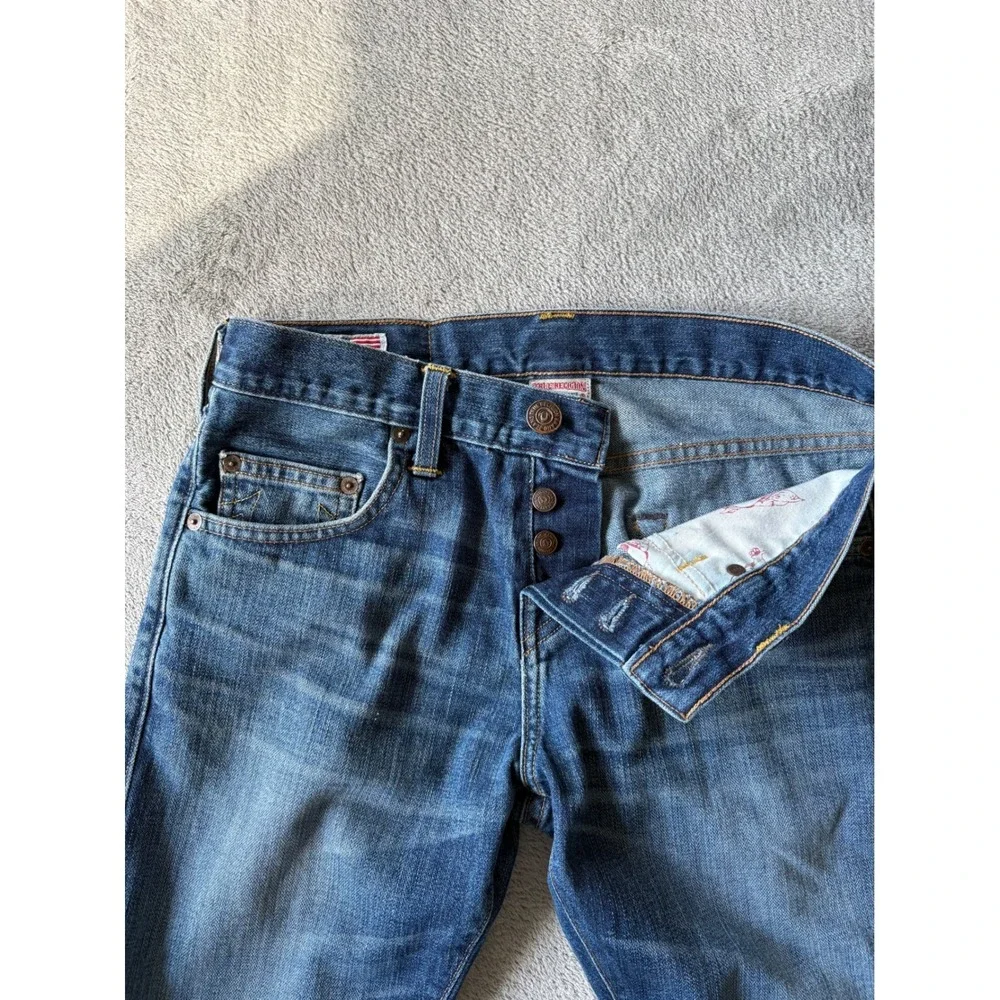 True Religion Mens Rocco Slim Jeans 28 x 32.5 Blue Distressed USA Y2K Skinny